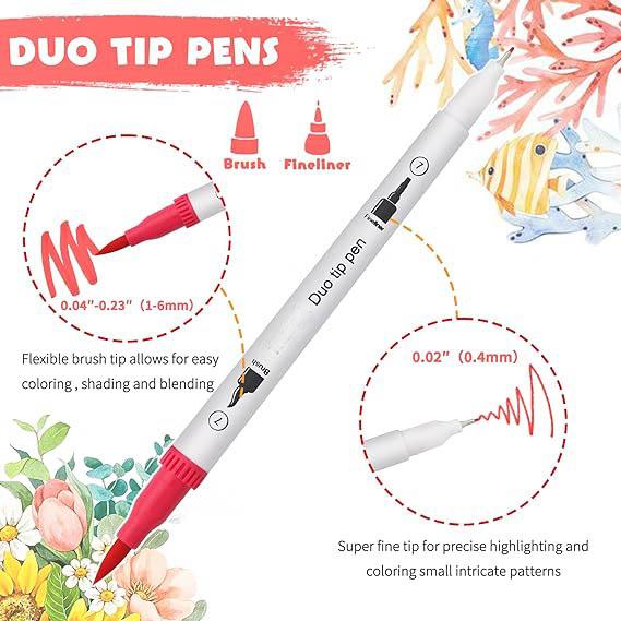 Watercolor Marker Pen Set Custom Dual Head Water Based Drawing Soft Brush Fineline Tip Colored Pen