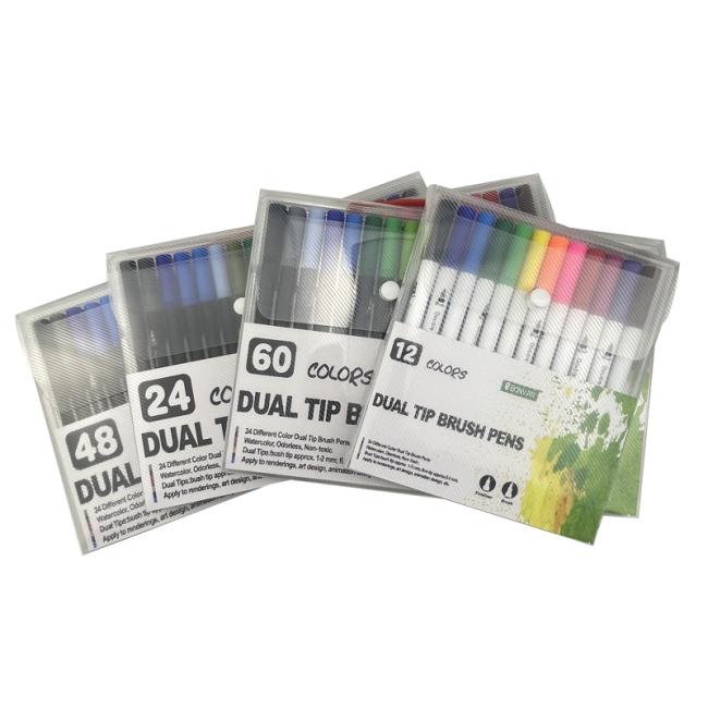 Watercolor Marker Pen Set Custom Dual Head Water Based Drawing Soft Brush Fineline Tip Colored Pen