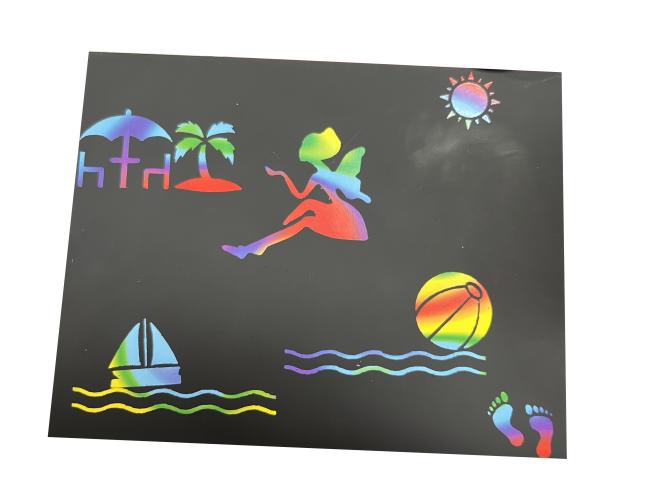 Magic Scratch Art Paper Off Set with Template Wooden Club Tool