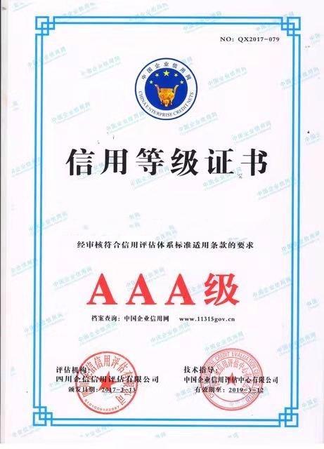 Credit Rating Certificate - Chengdu Aibili Trading Co.,Ltd