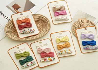 China Floral solid color girls kids accessories fabric bow hairpin cute embroidery flower hairpin color 3 sets for sale