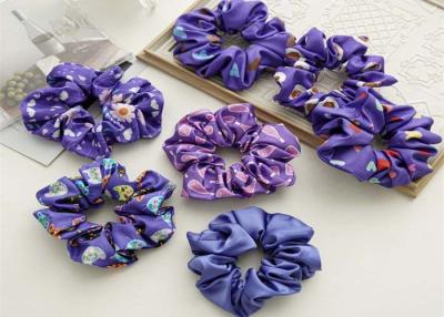 China Periwinkle flower Blue Print series Large Collar Hair scrunchie Stretch Cord Satin Accessories OEM logo for sale