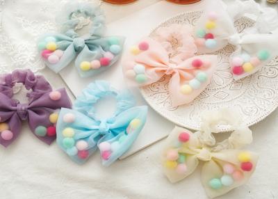 China Lace Organza hairball  kids hair accessories bowel scrunchies girl's hair rope bypass headpiece Yiwu wholesale for sale