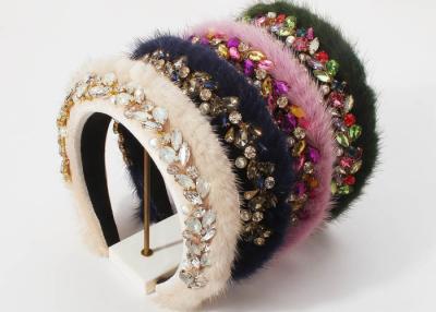 China Autumn/Winter hair accessories Fashion mink plush headbands hair hoop luxury color drill wide edge hair headdre for sale