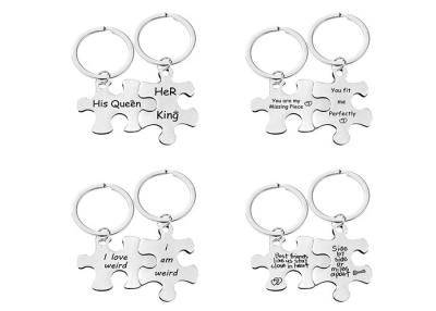 China Keychain Stainless steel couple puzzle pendant hanging ornament Valentine's Day gift logo words engraved lettering for sale