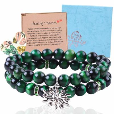 China Handmade Round Green10mm Tiger Eye Bead Bracelet Crystal Healing for sale