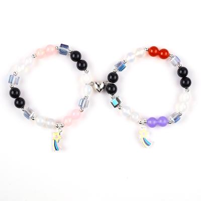 China 8MM Multi-Color Natural Crystal Friendship Jewelry Distance Bracelet Hearts Magnets Bracelet For Gift for sale