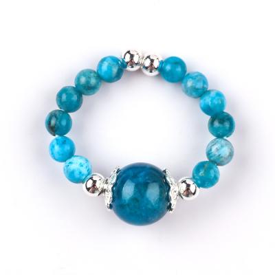 中国 4mm 手作り 宝石 数珠 リング 調整 可 青色 アパチット 石 リング パーティ 日常 着用 販売のため