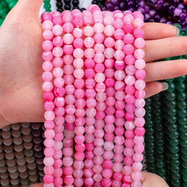 Quality Fuchsia Weathered Agate Loose Bead Strands Matt Frosted Cracked Agate Semi for sale