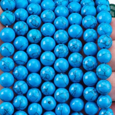 China Blue Turquoise 8MM Smooth Round Shape Loose Bead For Jewelry Making Tools for sale