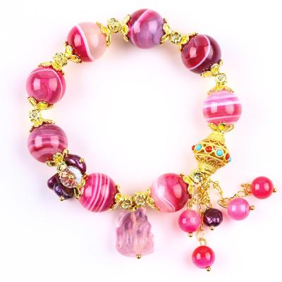 China 14mm Pink Agate Stone Bracelet With Purple Nine Tail Fox Carving for sale