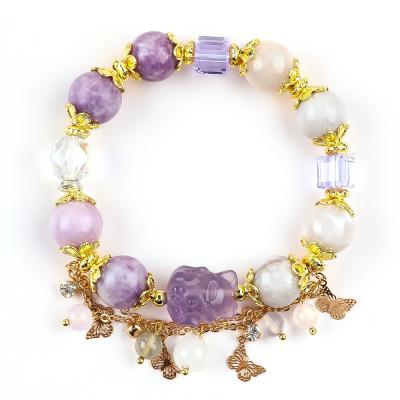 China Handmade Gemstone Beaded Bracelet Natural  Purple Mica Stone Bracelet Adjustable Charm Bracelet For Party Daily Wearing for sale