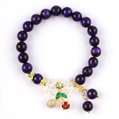 China Sparkling Cherry Purple 8mm Tiger Eye Bead Bracelet For Daily Wear for sale
