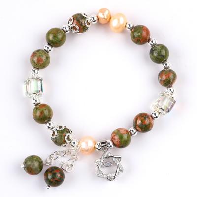 China Unakite Stone And Pink Pearl With Star Charm Healing Balance Bead Bracelet For Jewelry Gift for sale