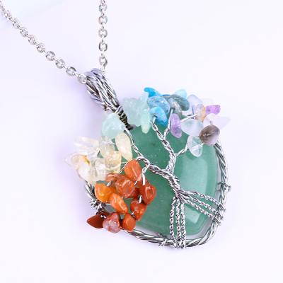 China Green Aventurine Spiritual Chakra Meditation Life Tree Heart Chakra Crystal Stone Necklace for sale