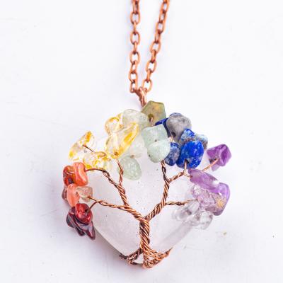China Healing Clear Heart Shaped Crystal Tree Of Life Quartz Necklace for sale