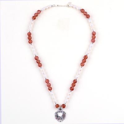Китай Женщины клубничный кварц 5 мм белый свежеводный жемчужный ожерелье продается