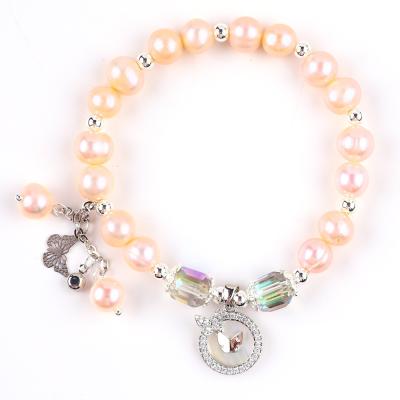 China 7mm Pink Pearl Stretch Bracelet With White Shell Accept Customization for sale