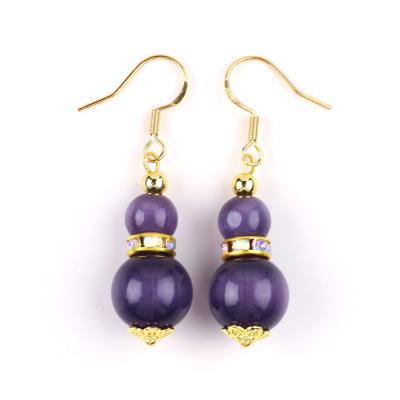 China Purple Cat Eye Gemstone Drop Earrings Dangle 8MM 10MM Bead for sale
