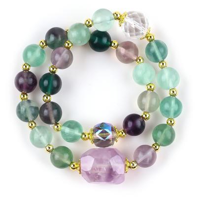 Chine Bracelet à perles en pierre précieuse fait à la main Bracelet en pierre fluorite de couleur naturelle Bracelet à charmes réglables Bracelet pour la fête quotidienne à vendre