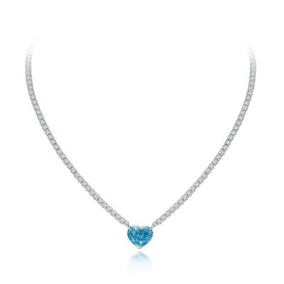 Китай Элегантное сердце Аква синий 925 Стерлинг серебряный сердце драгоценный камень ожерелье продается