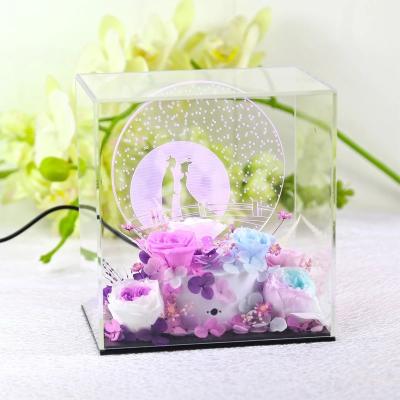 China Forever Real Rose Everlasting Flower Preserved Fresh Flower Live Enchanted Rose in Glass Dome Cover with Gift Box Bag for sale