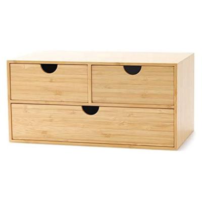 China Customized Tabletop Bamboo Storage Box With 3 Drawers for sale