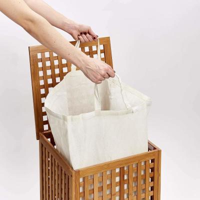 China Large Capacity 23.8 Gallon Bamboo Laundry Basket With Foldable Lid for sale