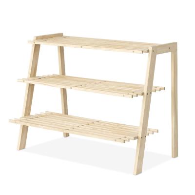 China 66x45x63cm Solid 3 Tier Wooden Shoe Rack Entrance Storage Organizer for sale