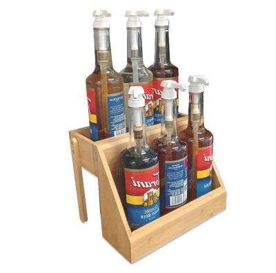 China Coffee Syrup 20x28x23cm Bamboo Storage Holder C- Bottle Display Shelf for sale