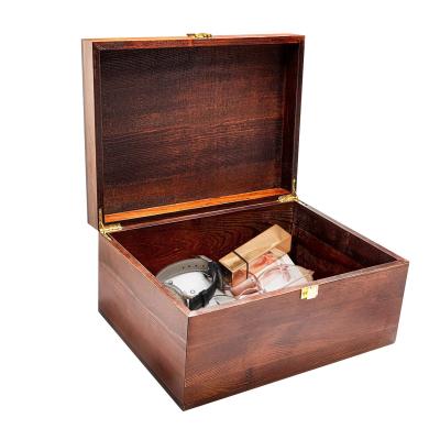 China 12.5x9.4x6.1inch Wooden Crate Storage Box With Hinged Lid And Lock Key for sale