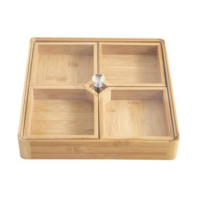 China Household Bamboo Storage Box Degradable Divided Wood Nut Tray Snacks for sale