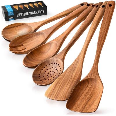 China Non Stick Bamboo Wooden Spatula Kitchen Cooking 6 Pieces for sale