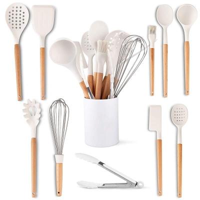 China Silicone Kitchenware Wood Kitchen Tools With Wooden Handle 12pcs Set for sale
