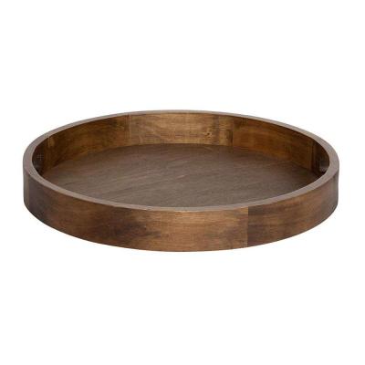 China Brown Round Walnut Rustic Wood Serving Tray Food With Handles for sale
