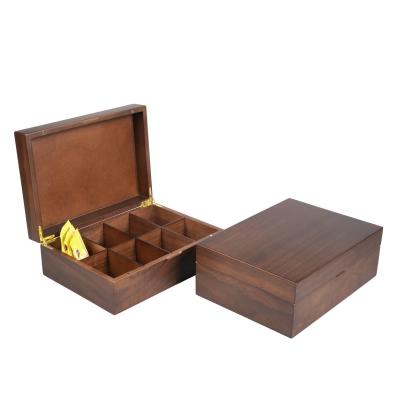 China Bolsas de té de madera de nuez Casilla de almacenamiento con 8 compartimientos en venta