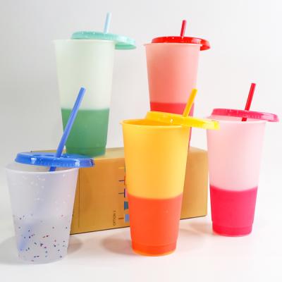 China 16oz 24oz Plastic Drinking Glasses Reusable Changing Color Cup 10*6*19cm for sale