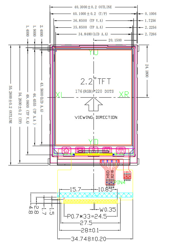 480x800 RTP Touch TFT LCD Module Display technical diagram