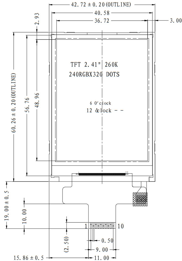 2.4 inch industrial TFT LCD display technical diagram