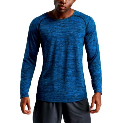 China Men Sport Wear Polyester Spandex Round Neck Fitness Jacket Long Sleeve Shirts for sale