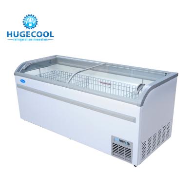 China Glass Door Supermarket Island Freezer Unique Evaporator Coil Design for sale