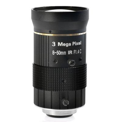 China Flat Image HD Megapixel Varifocal Lens 3.0MP 8-50mm F1.4 Manual IRIS Zoom Focus for sale