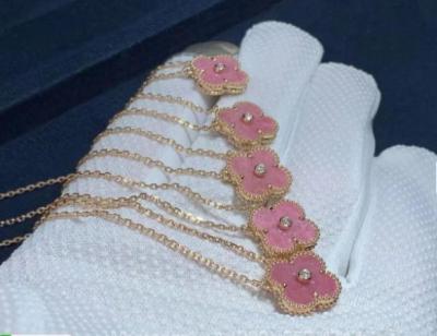 China Van Cleef & Arpels 18K Rose Gold Vintage Alhambra Diamond Rhodonite Pendant Necklace VCARP7TD00 for sale