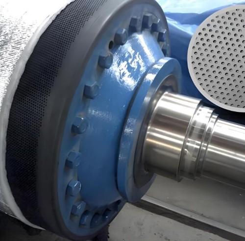 Close-up view of blind hole press roll surface