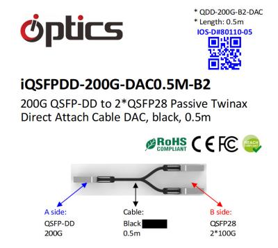 China 200G QSFPDD To 2x100G QSFP28 Breakout Passive Dac Cable 0.5M for sale