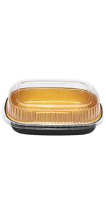 Karat 72 oz Black and Gold Aluminum Foil Take Out Pan with Clear PET Dome Lid
