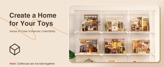 Rolife Clear Acrylic Display Case for Collectibles, Dust Cover Showcase for Miniature House Kit