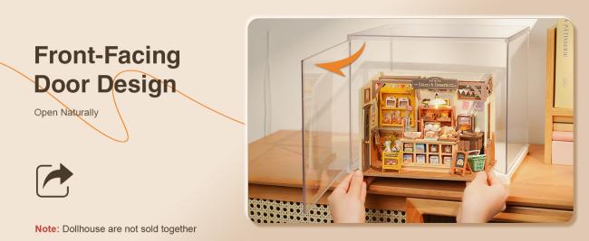 Rolife Clear Acrylic Display Case for Collectibles, Dust Cover Showcase for Miniature House Kit