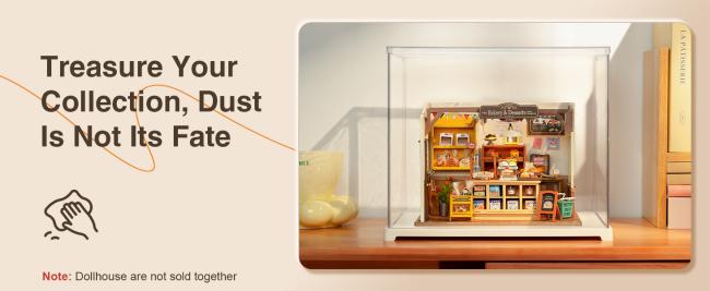 Rolife Clear Acrylic Display Case for Collectibles, Dust Cover Showcase for Miniature House Kit