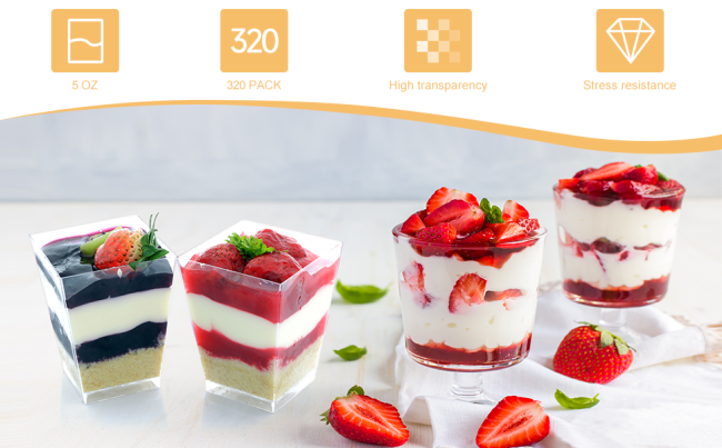 320 Pack Dessert Cups with Spoons 5 oz Mini Plastic Dessert Cups